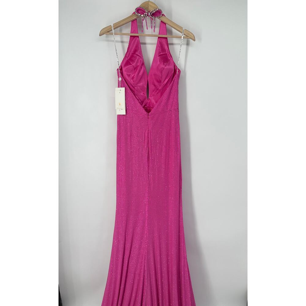 Portia & Scarlett PS25277 Maxi Dress Crystal Bow Halter Pageant Prom Formal Gown - Picture 7 of 9